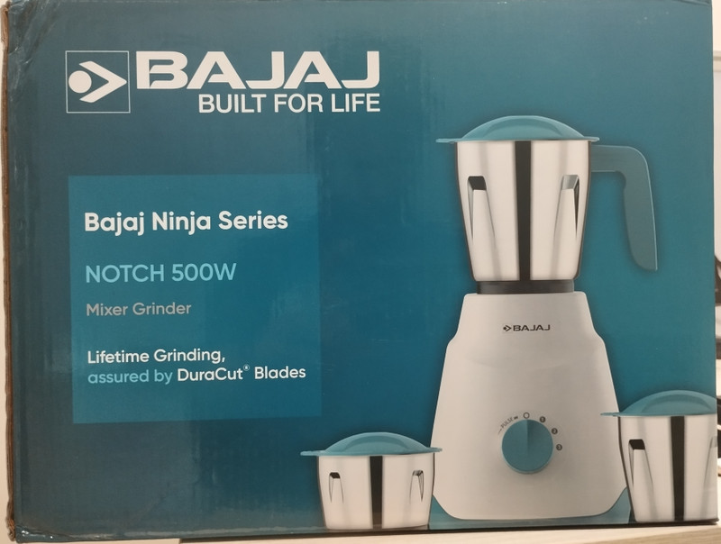 Bajaj Ninja Series 500 W Juicer Mixer Grinder(Ninja Notch 500W-French Blue | 3 Jars | French Blue)