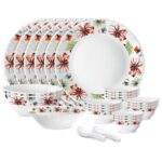 Larah By Borosil Silk Series Bali Opalware Dinner Set | 27 Pieces For Family Of 6 | Microwave & Dishwasher Safe | Bone-Ash Free | Crockery Set For Dining & Gifting | Plates & Bowls | Floral Pattern