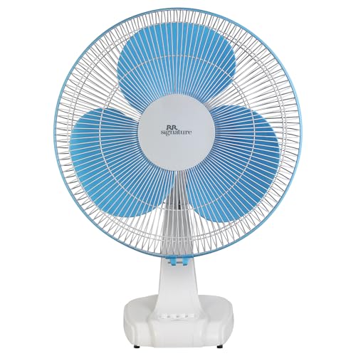 Rr Signature Centaur 400 Mm Table Fan For Home & Office|90 Degree Silent Oscillation | High Air Delivery | 3 Speed Setting | 2 Year Warranty 【White-Blue】