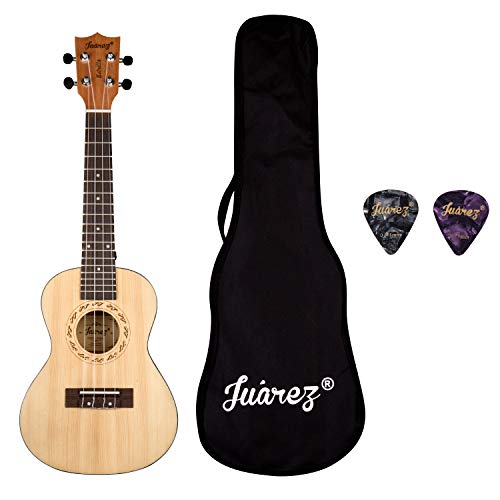 Juarez Estrélla 23″ Concert Ukulele, Spruce Top, Mahogany Back & Side, Abs Binding Aquila Italian Strings, Black Diecast Machine, Rosewood Fretboard & Bridge With Gig Bag, 2 Picks, Natural