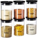 Amazon Brand – Solimo Plastic Storage Jar And Container Set I Air Tight & Bpa Free Containers For Kitchen Storage Set I Grocery Kitchen Container Set I Multipurpose Jar, 900 Ml Each, Set 6, Black