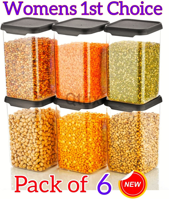 Womens 1St Choice Plastic Grocery Container  – 1200 Ml(Pack Of 6, Black)