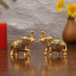 Sp Handicrafts Set Of Two Piece Metal Sculptures Elephant Pair For Showpiece And Decoration | Elephant Statue Pair In Golden Finish Having Attractive Look Decorative Showpiece  –  6.25 Cm(Brass, Gold)