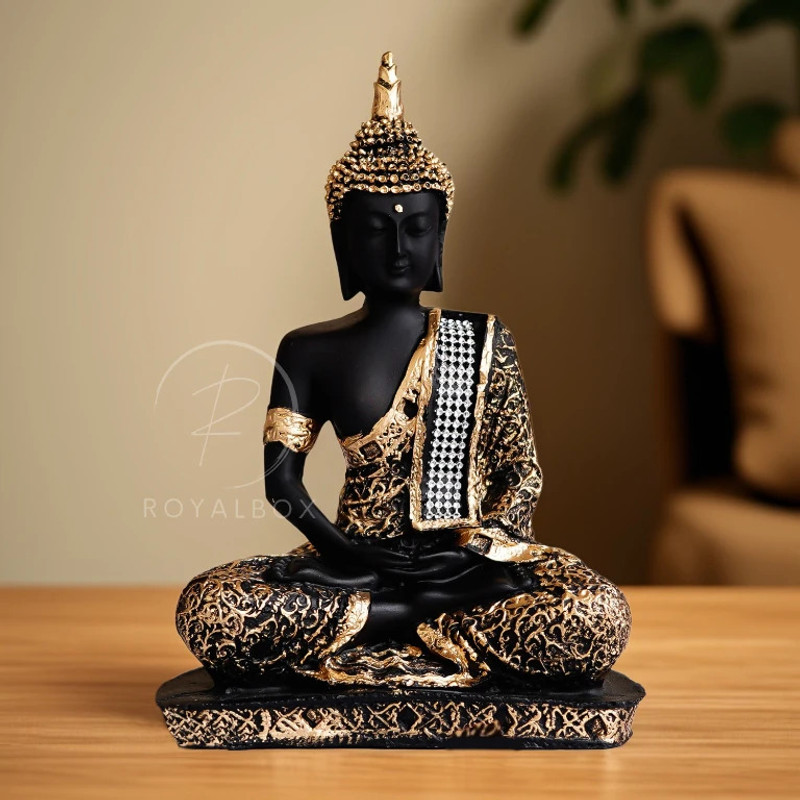 Royalbox Meditating Buddha Statue For Home Decor Idol Decorative Showpiece  –  17 Cm(Polyresin, Gold)