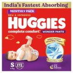 Huggies Complete Comfort Wonder Pants | Pant Style Baby Diapers Small Size, 172 Count | India’S Fastest Absorbing Diaper, Prevents Diaper Rash, Ideal For 4 To 8 Kgs (86 Count, Pack Of 2)