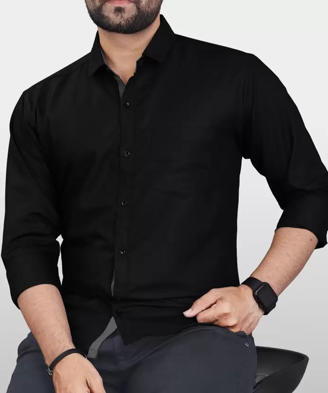 Fubar Men Solid Formal Black Shirt