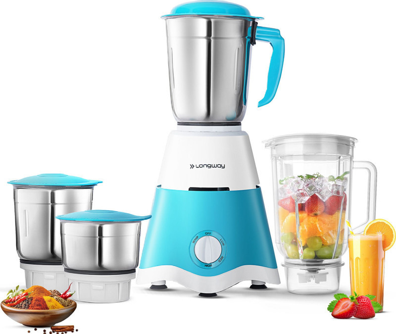 Longway Super Dlx 750 W Juicer Mixer Grinder(Super | 4 Jars | White, Blue)