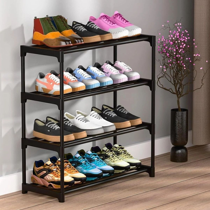 Skediz Shoe Stand For Home Plastic, Metal Shoe Stand(Black, 4 Shelves, Diy(Do-It-Yourself))
