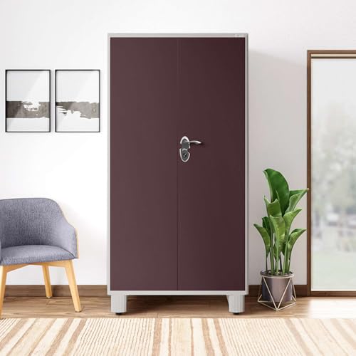Godrej Interio Almirah Wardrobe H1 2-Door Steel Almirah, Cupboard For Clothes (Textured Shellwine Red), 1-Year Warranty, Led Light, 1 Locker, 1 Drawer
