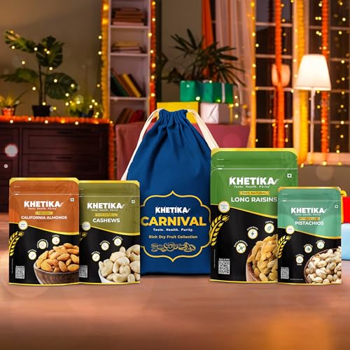 Khetika Premium Royal Mix Dry Fruits Gift Potli 800G | Almonds, Cashews, Raisins & Pistachios | Perfect For Festive Gifting