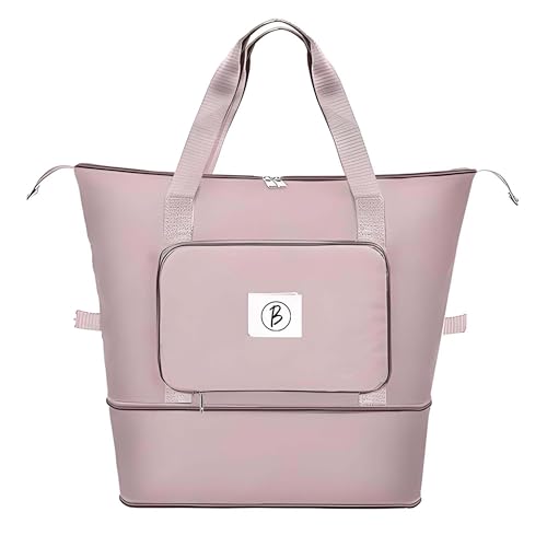 Btag Waterproof Foldable Travel Bag For Women | 41 Liters Capacity | Shoulder Bags | Hand Bag For Ladies Personal Items Expandable Travel Bag, Carry Weekender Luggage For Travelling (Baby Pink)