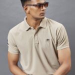 3Bros Solid Men Polo Neck Beige T-Shirt
