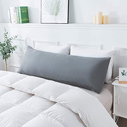 Sleepsia Full Body Pillow |Long Velvet Pillow For Sleeping 53Lx18Wx4.5H | Ultra Soft Fiber Bed Pillows For Side And Back Sleepers With Removable Washable Cover With Zipper, (Grey)