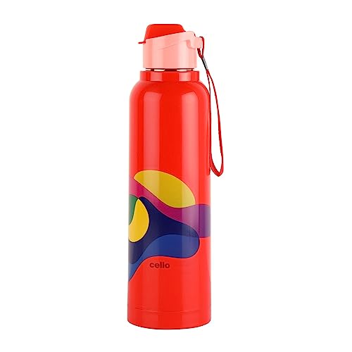 Cello Puro Steel-X Benz Pro 900 | Leak Proof | Wide Mouth & Easy To Open | Insulated Inner Steel Outer Plastic Water Bottle | 730Ml| Red