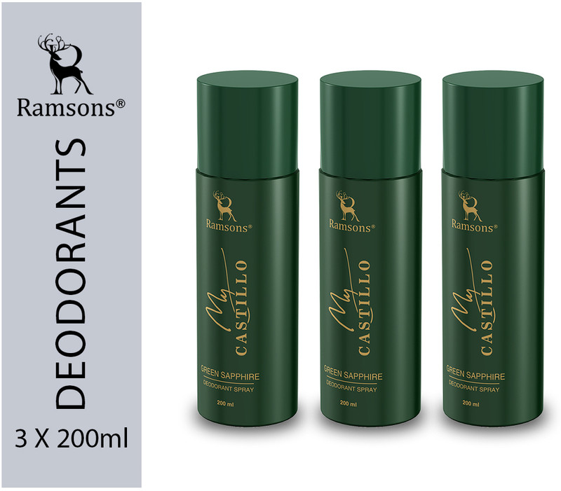 Ramsons My Castillo Green Sapphire Deodorant Spray  –  For Men & Women(600 Ml, Pack Of 3)