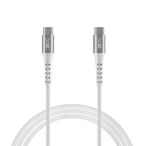 Boat Type-C C600 Tangle-Free, Sturdy W/100W/5A Fast Charging Cable & 10Gbps Data Transmission, 10000+ Bends Lifespan & Extended 1.5M Length,Compatible W/Xiaomi, Oneplus, Samsung, Vivo & Oppo(White)