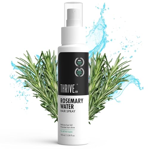 Thriveco Rosemary Water Hair Spray | With 100% Natural Rosemary Extract, Rice Water & Hyaluronic Acid | For Hair Growth & Hair Fall Control | Adds Shine & Conditions | Lightweight | For Men & Women, 100Ml