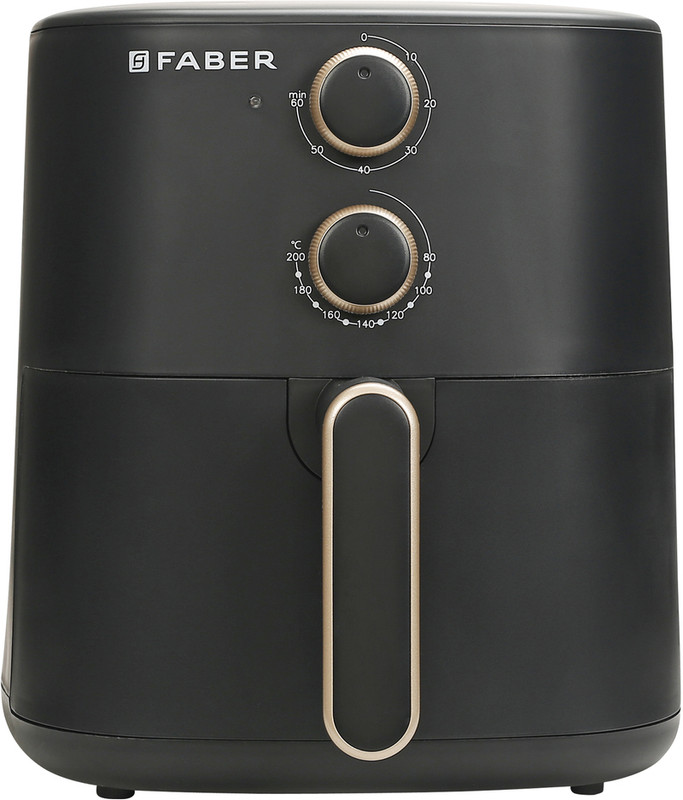 Faber Faf 6.0 Dlx Bk 1500W, Fry, Roast, Grill, Bake, Aesthetic Look, Swirl Cooking, Cool Touch Handle, 85% Reduced Oil Usage, Auto Shut Off, Bpa Free, Compact Sleek Design, Manual Control, Non-Stick Pan Air Fryer(6 L)