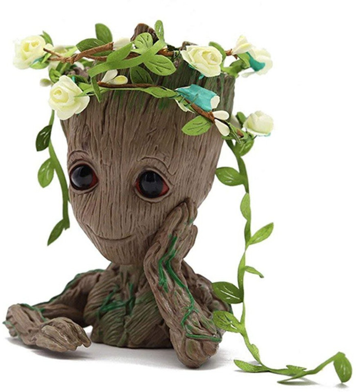 Mubco 1 Compartments Pvc Polyvinyl Chloride Groot The Galaxy Flowerpot Cute Baby Model Toy Pen Pot Best Gifts Showpiece(Multicolor)