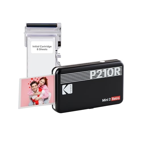 Kodak Mini 2 Retro 4Pass Portable Photo Printer (2.1X3.4 Inches) + 8 Sheets, Black