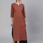 Kamex Women Printed A-Line Kurta(White, Maroon)
