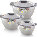 Flipkart Smartbuy Stylo Grey Colour Insulated Inner Stainless Steel Pack Of 3 Thermoware Casserole Set(900 Ml, 1200 Ml, 2100 Ml)