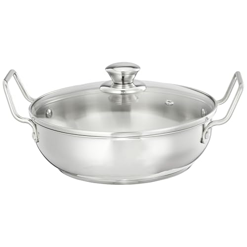 Amazon Brand – Solimo Cookware Karahi/Wok (1.5L) | Food-Grade Stainless Steel | Even Heat Distribution | 1 Yr Warranty | Induction & Versatile Heat Source Compatible