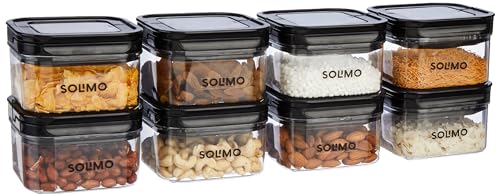 Amazon Brand – Solimo Airtight Plastic Storage Jar And Container Set-I | Bpa Free | Multipurpose Storage | 450Ml Each, Set Of 8 (Black)