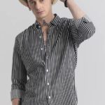 U Turn Men Striped Casual Black, White Shirt