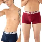 Koffy Men’S Premium Cotton Lycra Mini Trunk With Minus Cutting Pouch I Silver Metallic Elastic I 4 Way Stretch I Wrinkle Free Ki24_Mnrd_Rd_M_2Pc