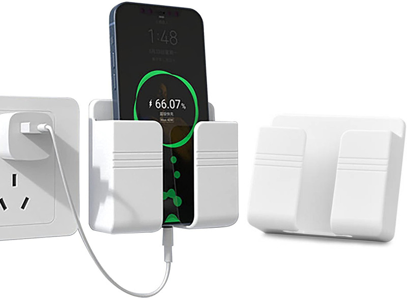 M/S Dsns Hot Sale Wall Mounted Adhesive Remote Control Stand Mobile Phone Holder Bracket Mobile Wall Mount For Charging Ac/Tv Storage Box Remote Storage Organizer Case For All Smartphones, Samsung,Iphone,Redmi,Vivo,Oppo,Honnor,Sony Phone Charger | Pack Of 2 Mobile Holder