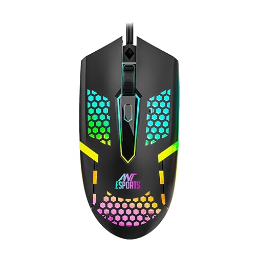 Ant Esports Gm1103 Wired Gaming Mouse, 800-3600 Dpi Adjustable Optical Sensor, Rgb Multicolor Backlight, 4 Buttons, Ergonomic,1.5M Cable, 3300 Fps, Lightweight Usb Mouse For Pc, Laptop, Mac & Windows