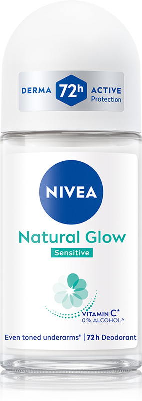 Nivea Natural Glow Sensitive, Even Toned Underarms, With Vitamin C & 0% Alcohol Deodorant Roll-On  –  For Women(50 Ml)