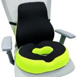 Sleepsia Cool Gel Memory Foam Donut Pillow & Lumbar Support Pillow For Tailbone Pain, Hemorrhoids, Lower Back Pain Relief (Black/Green, Combo)