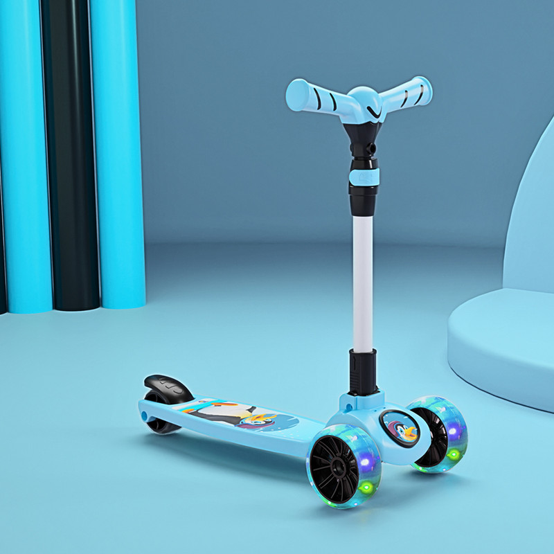 Miss & Chief Spartan Penguin 3 Wheel Kick Scooter,Foldable With Led Wheels,Adjustable Height(Blue)