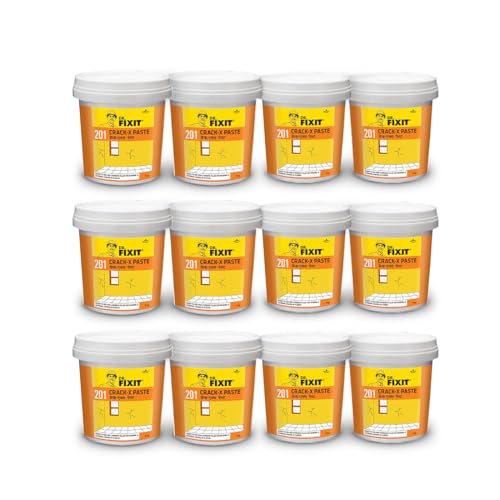 Dr. Fixit 201 Crack X Paste-1Kg, Ready To Use Filler For Internal & External Surface Cracks On Roofs, Walls – Flexible Putty With Excellent Bonding – Pack Of 12, Acrylic