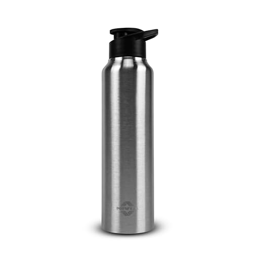 Nivia Crystal Stainless Steel Water Bottle 1000Ml With Sipper, Durable, Leak-Proof, Easy Grip, Easy-To-Clean, Odour-Free Bottle With Secure Cap For School, Travel, Gym & Work (Silver)