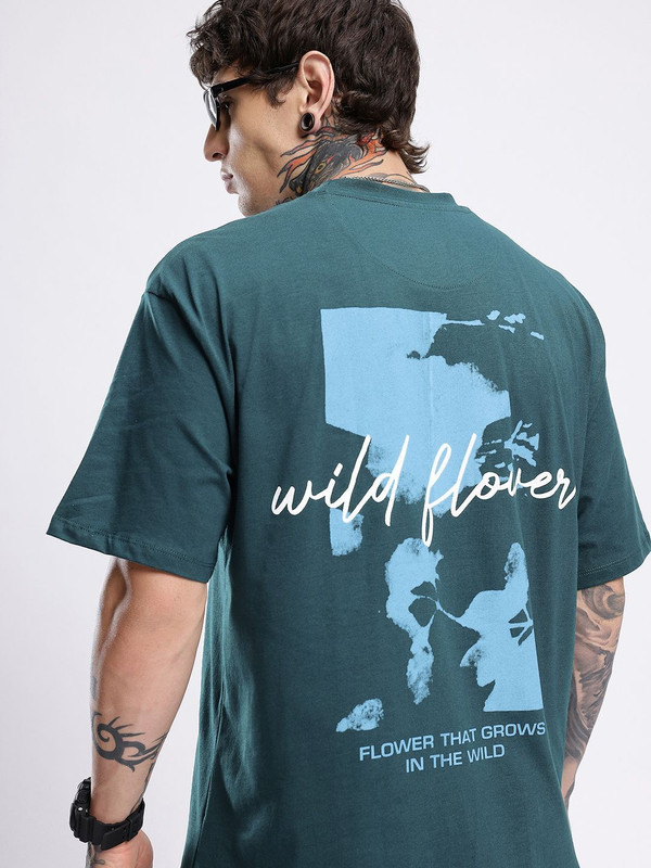 Glitchez Printed Men Round Neck Green T-Shirt