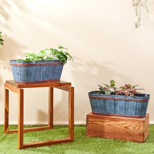 Amazon Brand- Solimo Indoor And Outdoor Rectangular 21 Inch Barrel Flower Planter Pot Best For Terrace/Balcony/Home/Office Decor – Set Of 2