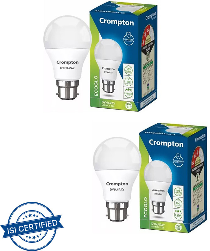 Crompton 9 W Basic Standard B22 Led Bulb(White, Pack Of 2)