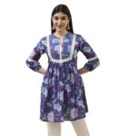 Biba Women’S 60’S Cambric Printed Straight Kurti (Rosn19176Ess25Iblu_Ice Blue