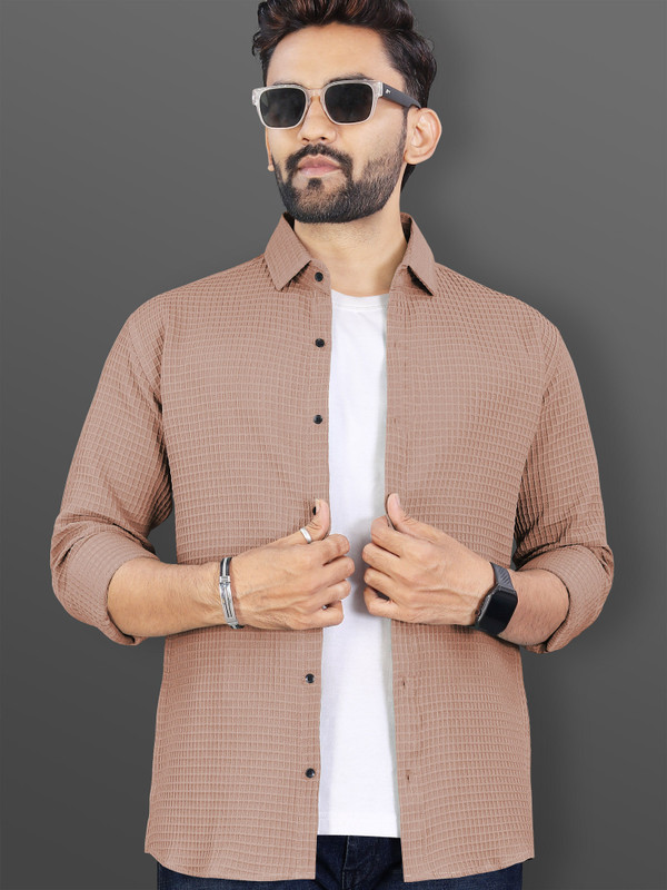 Vebnor Men Self Design Casual Brown Shirt