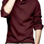 Deemoon Men Solid Formal Maroon Shirt