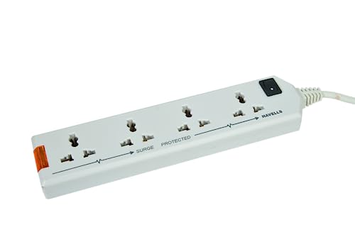 Havells 4 Way Extension Board With Surge & Spike Protection|For Power Requirements Up To 1440W |1.5 Mtr Isi Certified Copper Wire| Led Indicator | Rating -6A, 240V | Home & Office Use, 10 Volts