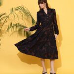 Sheetal Associates Women Fit And Flare Brown, Black Below Knee Dress