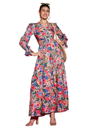 Sassafras Women’S Poly Crepe Fit & Flare Ankle Length Casual Dress (Sfdrss11362_Pink