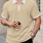Kajaru Self Design Men Polo Neck Beige T-Shirt
