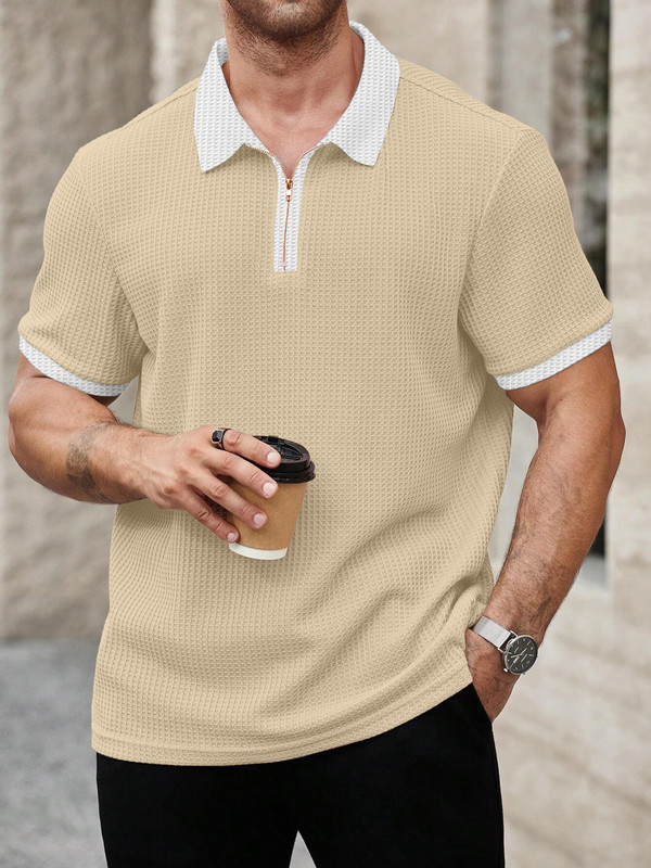 Kajaru Self Design Men Polo Neck Beige T-Shirt
