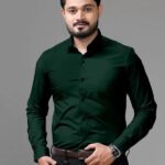 Hasini Fashion Men Solid Formal Dark Green Shirt
