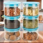 Floraware Plastic Air Tight Bpa Free Round Push Multipurpose Matte Lid Containers Set For Kitchen Storage Organizer For Grains, Spices, Snacks Storage 500Ml Pack Of 6 (Blue)